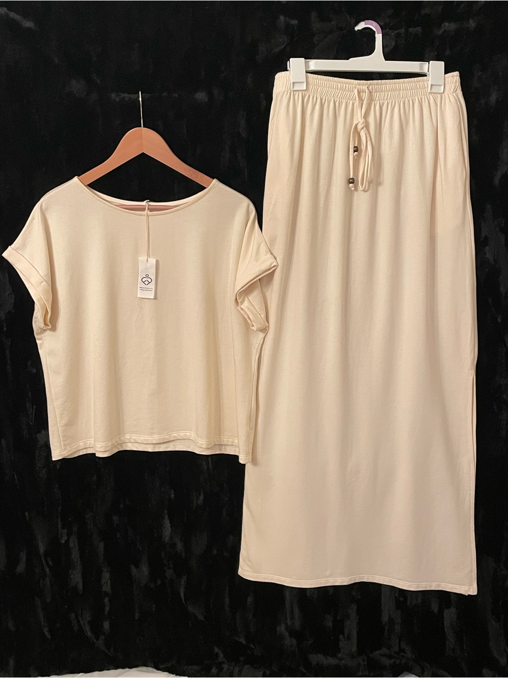 Luxurious, Cream Colored Two-Piece Hemp & Cotton Loungewear Set, XL Maxi & Top